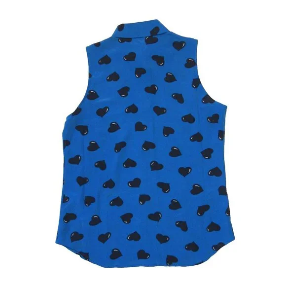 NWT Equipment Colleen in Blue Heart Print Sleeveless Silk Button Down Shirt S - Picture 5 of 5